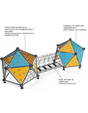 Struttura geometrica doppia in metallo per arrampicata - Pannelli in HDPE - Dimensioni cm 760x456x262h