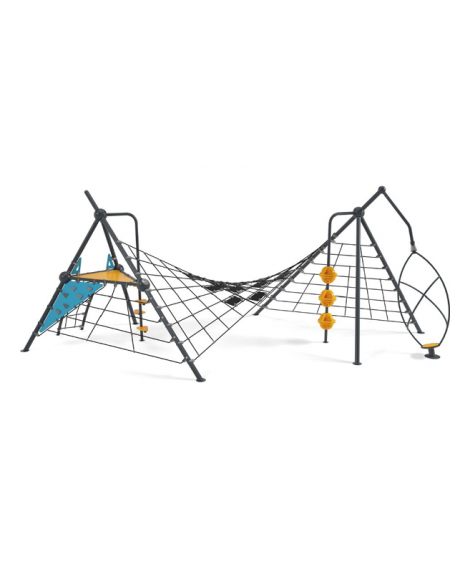 Percorso avventura con ponte in rete e arrampicata - Pannelli in HDPE - Dimensioni cm 713x689x330h