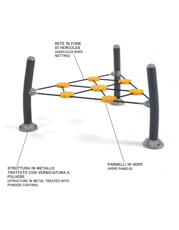 Percorso Equilibrio sospeso per bambini - struttura in metallo - Pannelli in HDPE - cm 222x185x105h