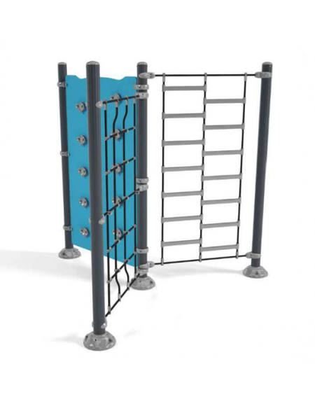 Palestrina in metallo per bambini con parete di corda, pannello arrampicata in HDPE - cm 225x197x203h