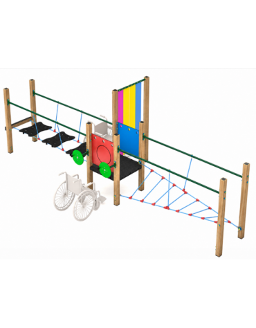Percorso equilibrio inclusivo per bambini con struttura in legno termotrattato - dimensioni cm 223x630x200h