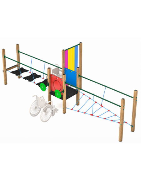 Percorso equilibrio inclusivo per bambini con struttura in legno termotrattato - dimensioni cm 223x630x200h