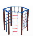 Palestra esagonale multifunzione con pali in plastica riciclata, 1 scala rete, 1 fune di corda e pertica - cm 250x221x200h