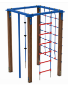 Palestra quadrata multifunzione con pali in alluminio rifinito in legno light, 1 rete, 1 scala, 1 fune di risalita e 1 pertica