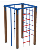 Palestra quadrata multifunzione con pali in alluminio rifinito in legno light, 1 rete, 1 scala, 1 fune di risalita e 1 pertica