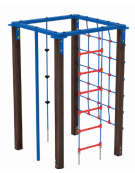 Palestra quadrata multifunzione con pali in alluminio rifinito in legno dark, 1 rete, 1 scala, 1 fune di risalita e 1 pertica - 