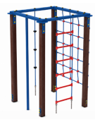 Palestra quadrata multifunzione con pali in plastica riciclata, 1 rete, 1 scala, 1 fune di risalita e 1 pertica- cm 133x133x200h