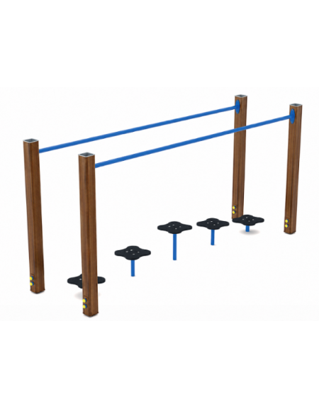 Percorso su funghi delimitato da pali in alluminio rifinito in legno light - cm 281x78x133h