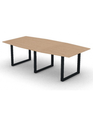 Tavolo riunione composto piano sagomato in melaminico spessore mm 25 e gamba ad anello - Colori a scelta - cm 240x120x74h