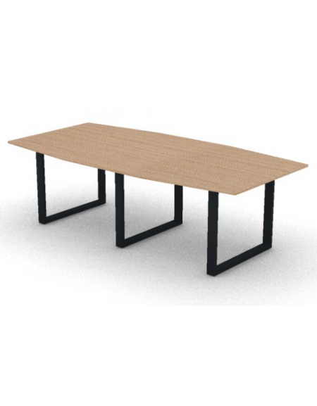Tavolo riunione composto piano sagomato in melaminico spessore mm 25 e gamba ad anello - Colori a scelta - cm 240x120x74h