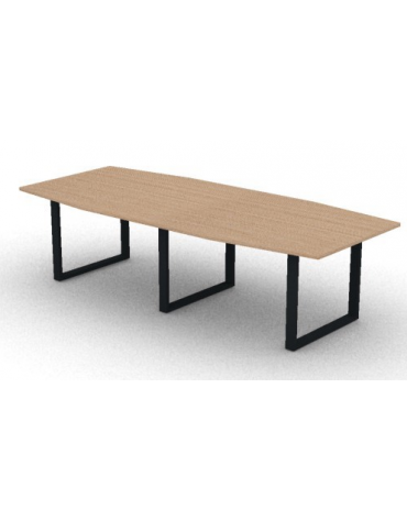 Tavolo riunione composto piano sagomato in melaminico spessore mm 25 e gamba ad anello - Colori a scelta - cm 280x120x74h