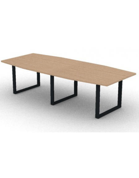 Tavolo riunione composto piano sagomato in melaminico spessore mm 30 e gamba ad anello - Colori a scelta - cm 280x120x74,5h