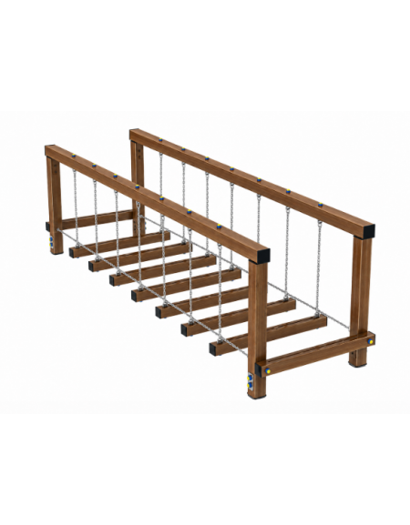 Ponte Tibetano, struttura con pali in alluminio rifinito in legno light - dimensioni cm 347x100x98h