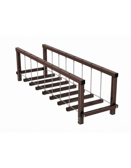 Ponte Tibetano, struttura con pali in alluminio rifinito in legno dark - dimensioni cm 347x100x98h
