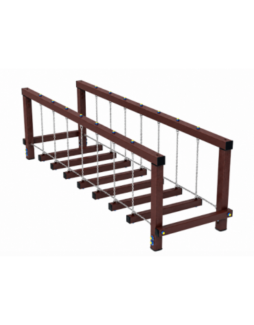 Ponte Tibetano, struttura con pali in plastica riciclata - dimensioni cm 347x100x98h