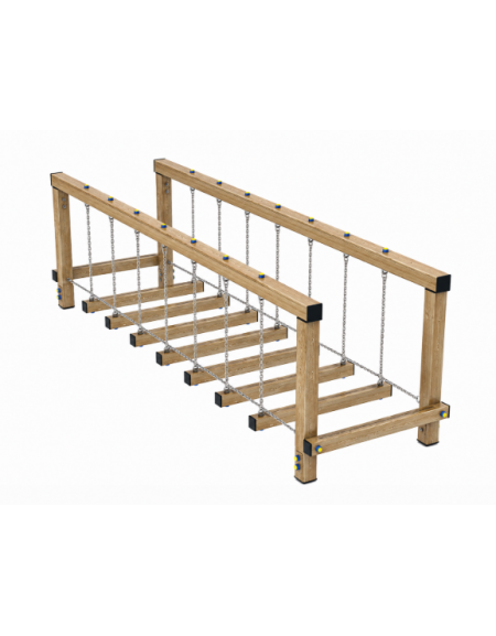 Ponte Tibetano, struttura con pali in alluminio - cm 347x100x98h