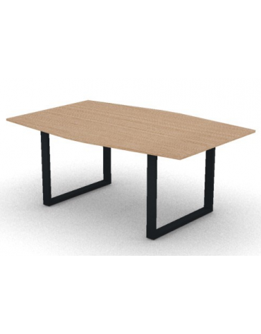 Tavolo riunione piano sagomato in melaminico spessore mm18 e gamba metallica ad anello chiuso -Colori a scelta- cm 180x120x73,5h