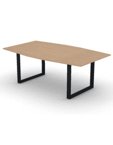 Tavolo riunione piano sagomato in melaminico spessore mm18 e gamba metallica ad anello chiuso -Colori a scelta- cm 200x120x73,5h