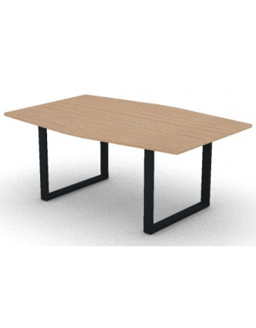 Tavolo riunione piano sagomato in melaminico spessore mm25 e gamba metallica ad anello chiuso -Colori a scelta- cm 180x120x74h