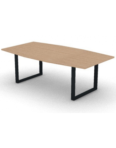 Tavolo riunione piano sagomato in melaminico spessore mm25 e gamba metallica ad anello chiuso -Colori a scelta- cm 220x120x74h