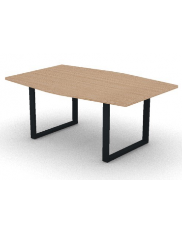 Tavolo riunione piano sagomato in melaminico spessore mm30 e gamba metallica ad anello chiuso -Colori a scelta- cm 180x120x74,5h