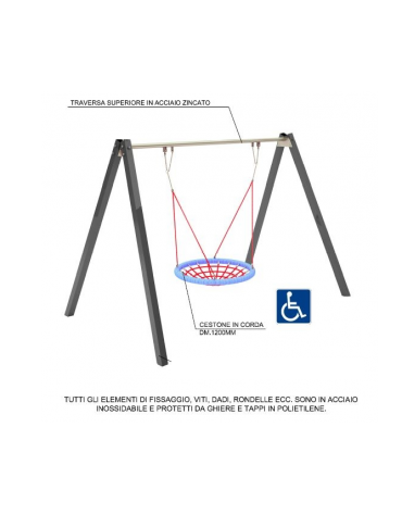 Altalena inclusiva per disabili con cestone - pali in alluminio - cm 376x227x255h