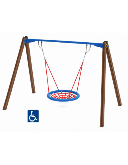Altalena inclusiva per disabili con cestone - pali in alluminio rifinito in legno light - cm 376x227x255h