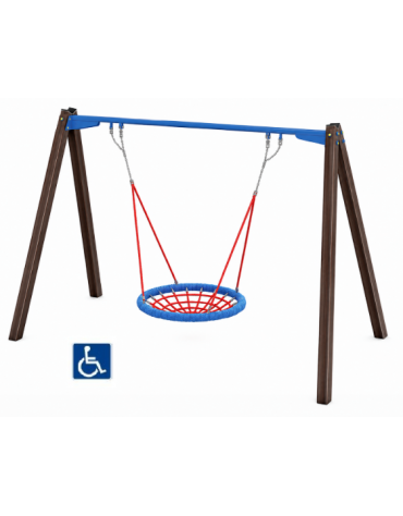 Altalena inclusiva per disabili con cestone - pali in alluminio rifinito in legno dark - cm 376x227x255h