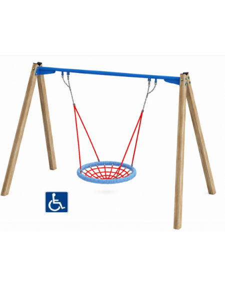 Altalena inclusiva per disabili con cestone - pali in legno termotrattato - cm 376x227x255h