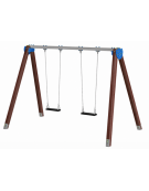 Altalena due posti con 2 seggiolini a tavoletta - pali in alluminio rifinito in legno dark - cm 376x227x253h