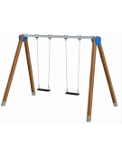 Altalena due posti con 2 seggiolini a tavoletta - pali in alluminio rifinito in legno light - cm 376x227x253h