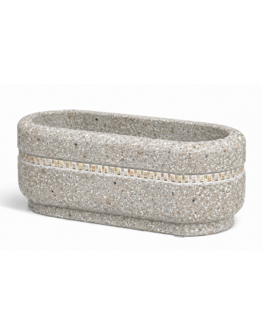 Fioriera ovale per esterno in cemento calcestruzzo colore Grigio sabbiato - con greca decorativa - cm 90x45x45h - Conforme CAM