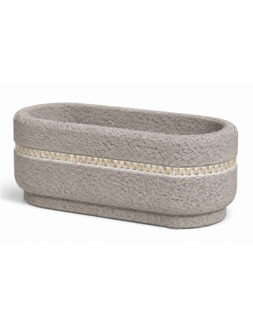 Fioriera ovale per esterno in cemento calcestruzzo colore Bianco sabbiato - con greca decorativa - cm 90x45x45h - Conforme CAM