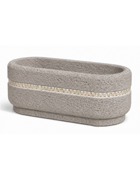 Fioriera ovale per esterno in cemento calcestruzzo colore Bianco sabbiato - con greca decorativa - cm 90x45x45h - Conforme CAM
