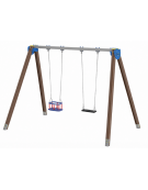 Altalena struttura in alluminio rifinito in legno light - con 1 seggiolino a cestello e 1 a tavoletta - cm 376x227x255h