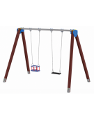 Altalena struttura in plastica riciclata con 1 seggiolino a cestello e 1 a tavoletta - cm 376x227x255h