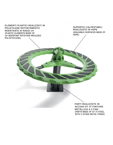 Giostra rotante spinner ad anello realizzata in HDPE - Basamento con elementi in acciaio - Diametro cm 180