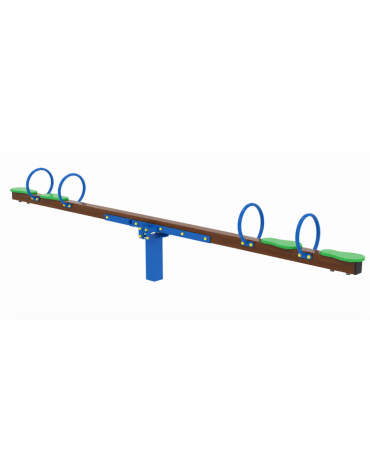 Bilico con seggiolini 4 posti con struttura in alluminio rifinito in legno light - cm 406x30x77h