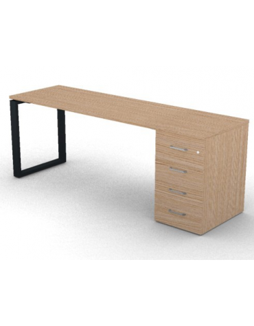 Scrivania operativa piano melaminico spessore mm 25, struttura metallica e cassettiera portante Dx/Sx - cm 200x60x74h