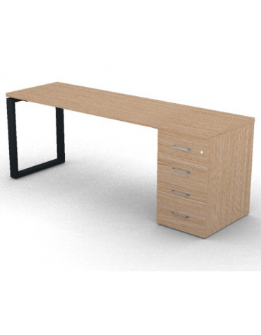 Scrivania operativa piano melaminico spessore mm 30, struttura metallica e cassettiera portante Dx/Sx - cm 200x60x74,5h