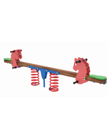 Bilico 2 posti con molle e seggiolini - struttura con palo in alluminio rifinito in legno light - cm 301x35x80h