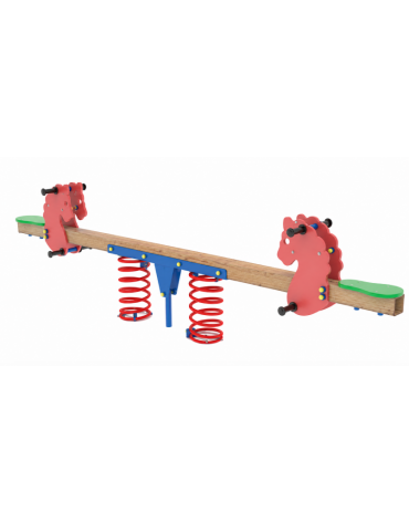 Bilico 2 posti con molle e seggiolini - struttura con palo in legno termotrattato - cm 301x35x80h