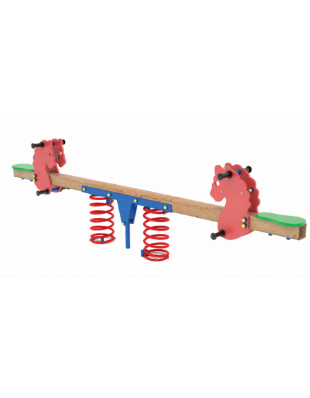 Bilico 2 posti con molle e seggiolini - struttura con palo in legno termotrattato - cm 301x35x80h