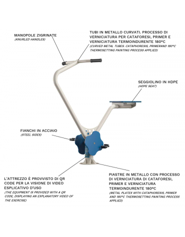 Bike fitness con tubi in metallo curvati - fianchi in acciao e seggiolino in HDPE - cm 134x72x127h