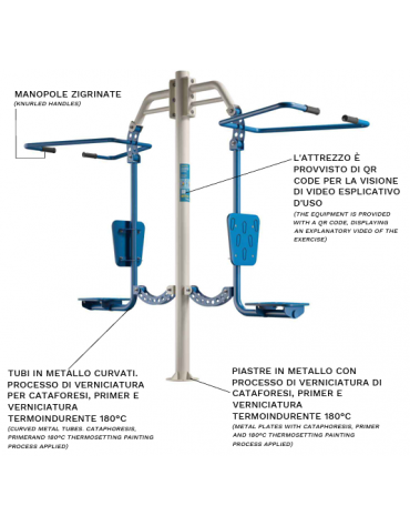 Lat Machine doppia fitness da esterno per potenziamento muscolare - Dimensioni cm 261x94x221h