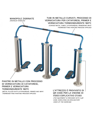 Air Walker doppio fitness da esterno con 2 postazioni - con tubi in metallo curvati - Dimensioni cm 200x46x126h