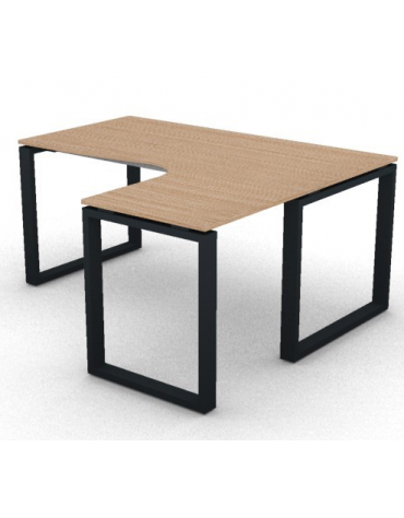 Workstation Dx forma a L, piano melaminico spessore mm 18 e struttura metallica gambe ad anello - cm 160x140x73,5h