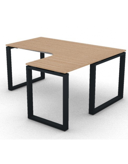Workstation Dx forma a L, piano melaminico spessore mm 18 e struttura metallica gambe ad anello - cm 160x140x73,5h