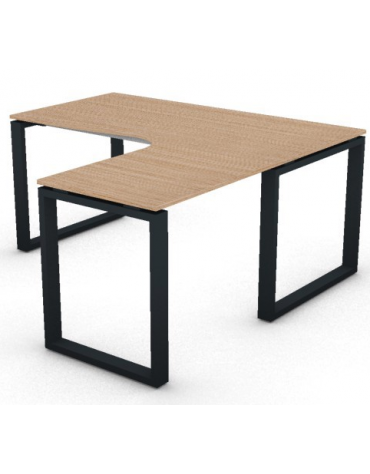 Workstation Dx forma a L, piano melaminico spessore mm 18 e struttura metallica gambe ad anello - cm 160x160x73,5h