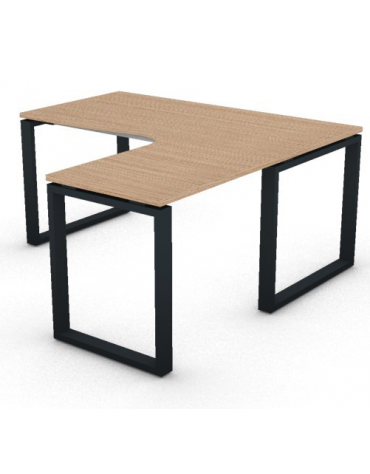 Workstation Dx forma a L, piano melaminico spessore mm 25 e struttura metallica gambe ad anello - cm 160x160x74h